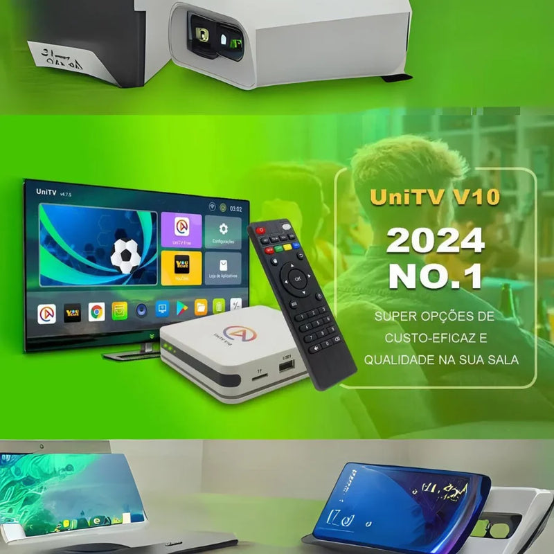 UNITV V10 Aparelho Conversor de Smart Tv Box Android 11 Internet Tv Assista Filmes, Séries, Desenhos e Canais Abertos em 1 Lugar